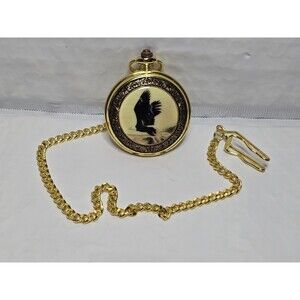 Vintage Pocket Watch Gold Toned Eagle Flying Quartz Needs Battery